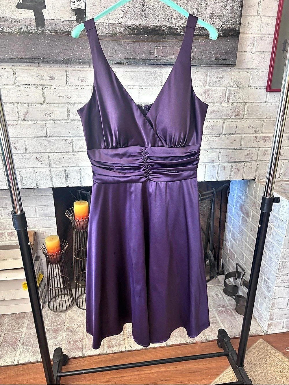 Dressbarn Collection Satin Ruched Maxi Dress in Purple Size 12